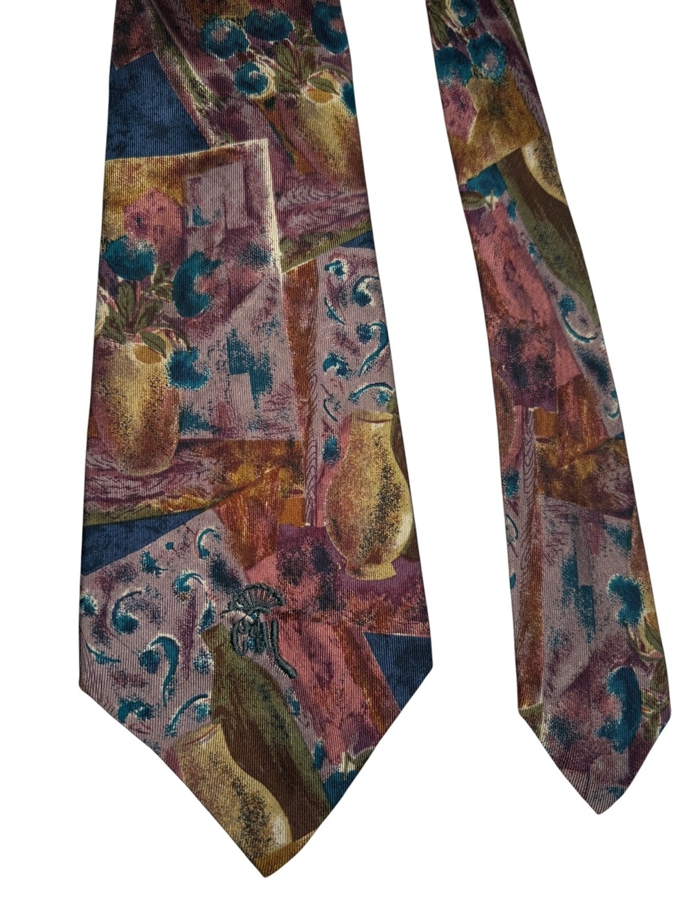 Countess Mara Silk Purple Blue Logo Art Deco Made in USA Tie